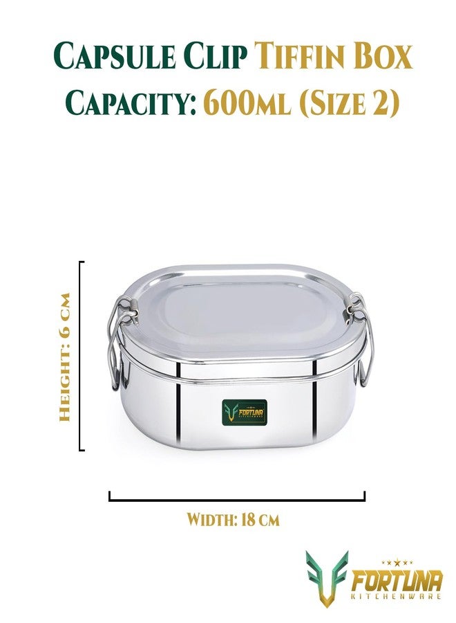 FORTUNA KITCHENWARE Stainless Steel Tiffin Box for Kids | Stainless Steel Lunch Box for Kids & Office | Steel Seperator Plate & Locking Clip | Friendly Lid, Rectangle Shape (Capsule, Medium) - Image 2